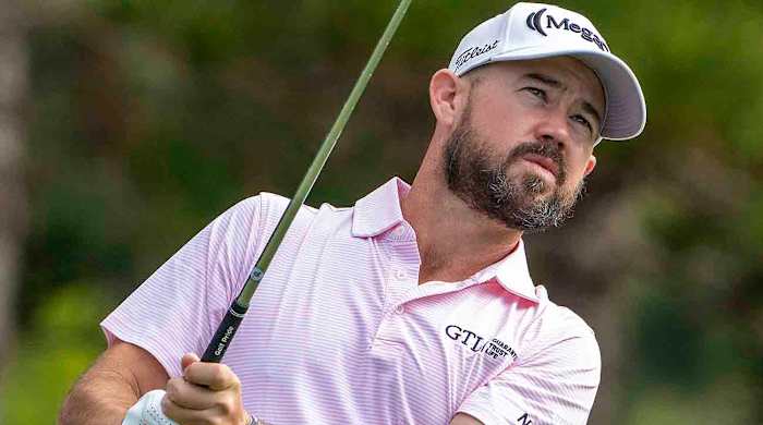 Brian Harman watches a shot at the 2023 Sentry Tournament of Champions at Kapalua, Hawaii.